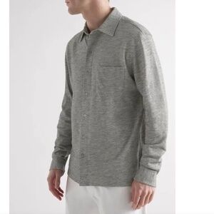 Mr P. Mr. Porter Melange Organic Cotton Pique Long Sleeve Shirt, Gray, Size XL